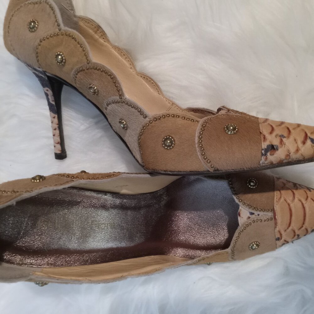 NWT Isabelle Fiore Snakeskin/Calf Hair/Leather Camel Variation Pumps
